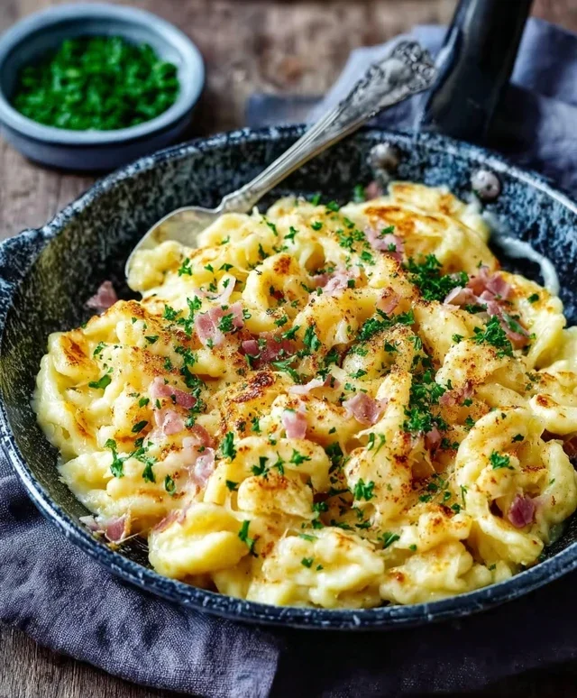 Spaetzlepfanne mit Kaese