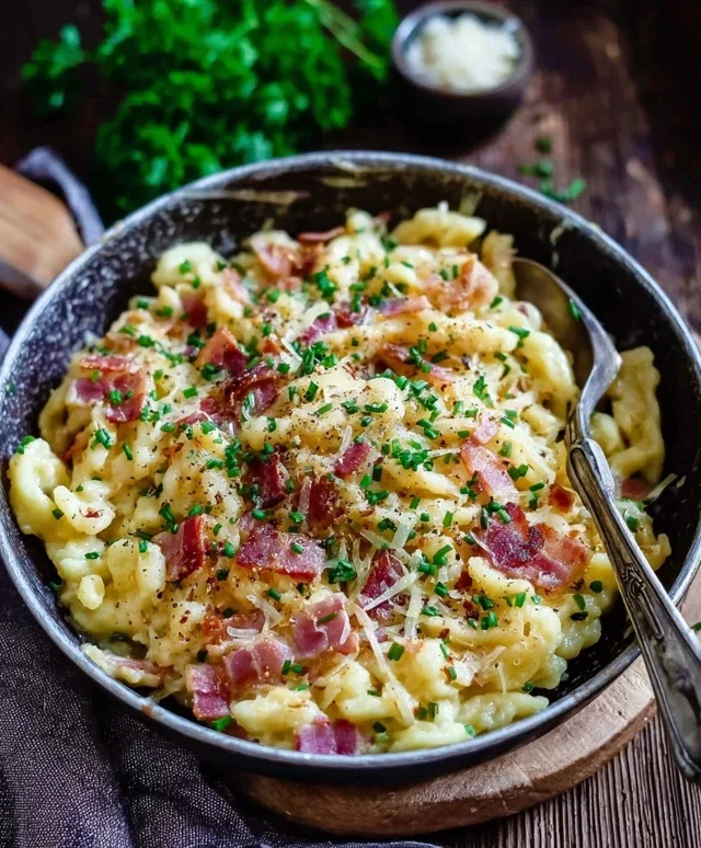 Spaetzlepfanne mit Kaese