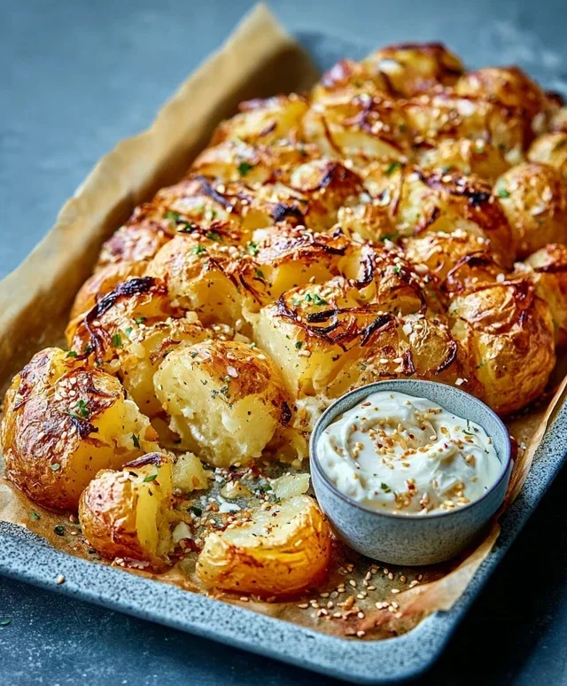 Knusprige Ofenkartoffeln mit Sesamquark
