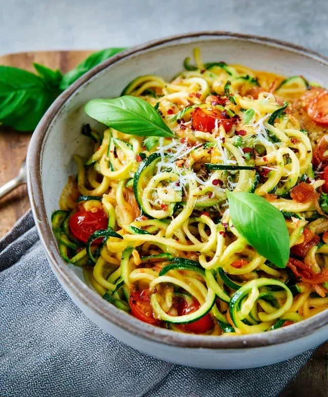 Zucchini-Spaghetti in cremiger Sauce– Zoodles