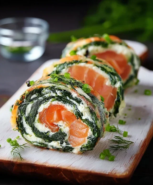Spinat Lachs Rolle mit Frischkase
