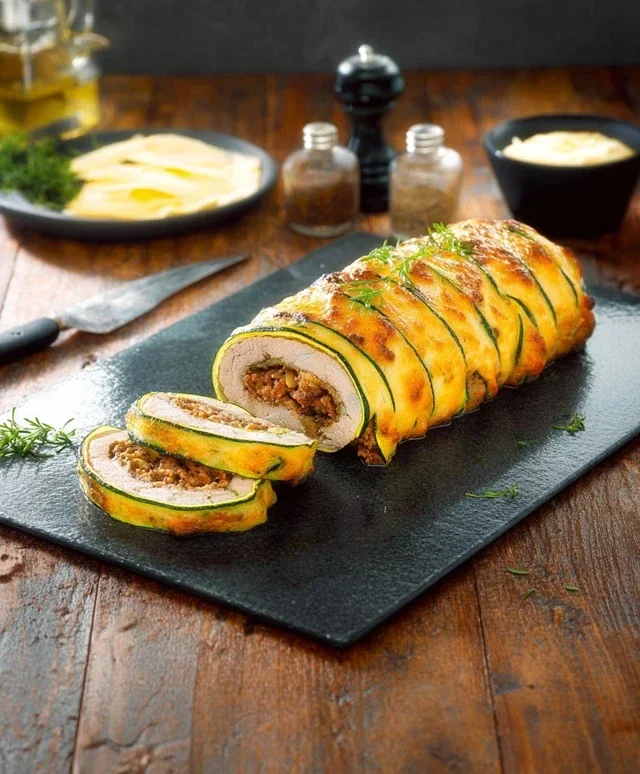 Zucchini-Hackfleisch-Rolle mit Cheddar