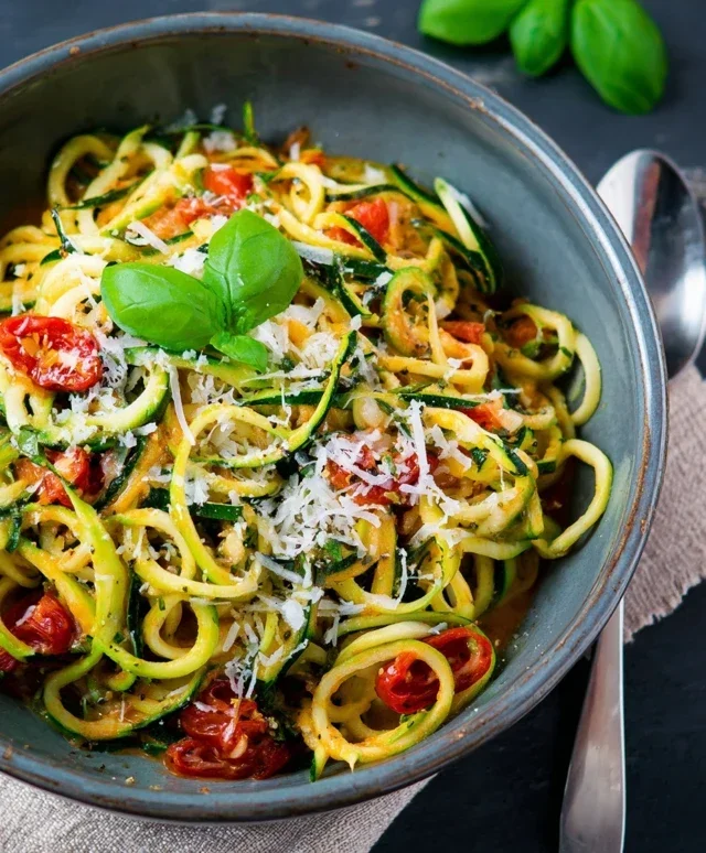 Zucchini-Spaghetti in cremiger Sauce– Zoodles