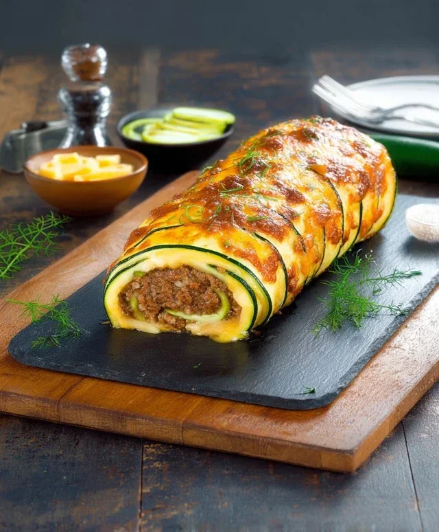 Zucchini-Hackfleisch-Rolle mit Cheddar