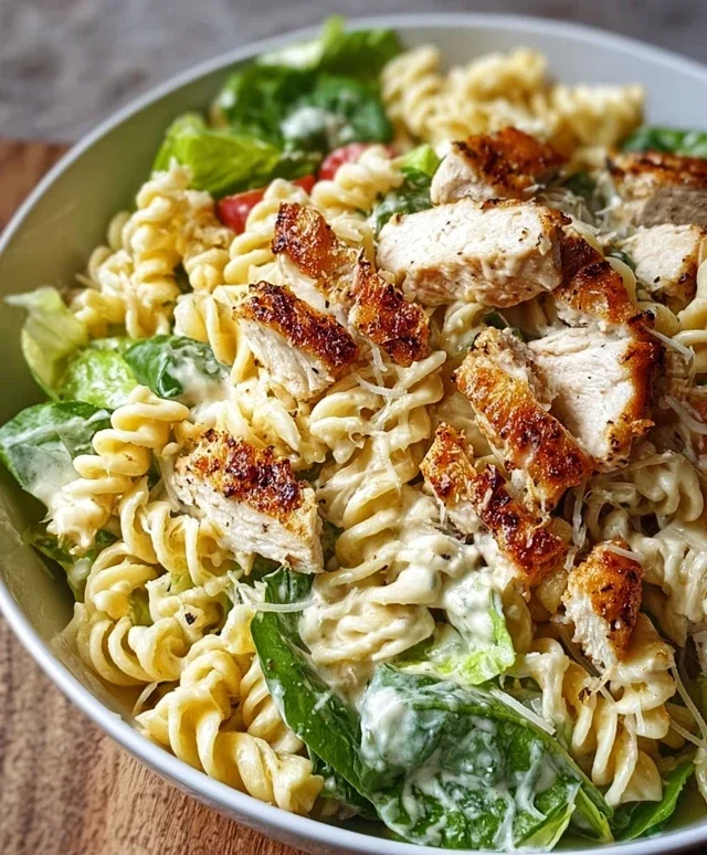 Cremige Chicken Caesar Pasta-Salat-Kreation
