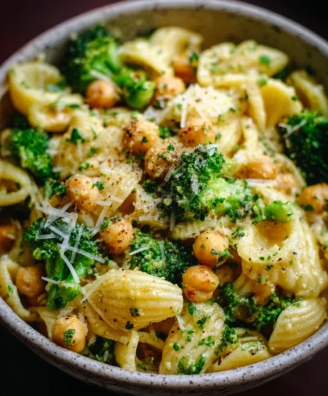 Broccoli Chickpea Pasta with Garlic Olive Oil