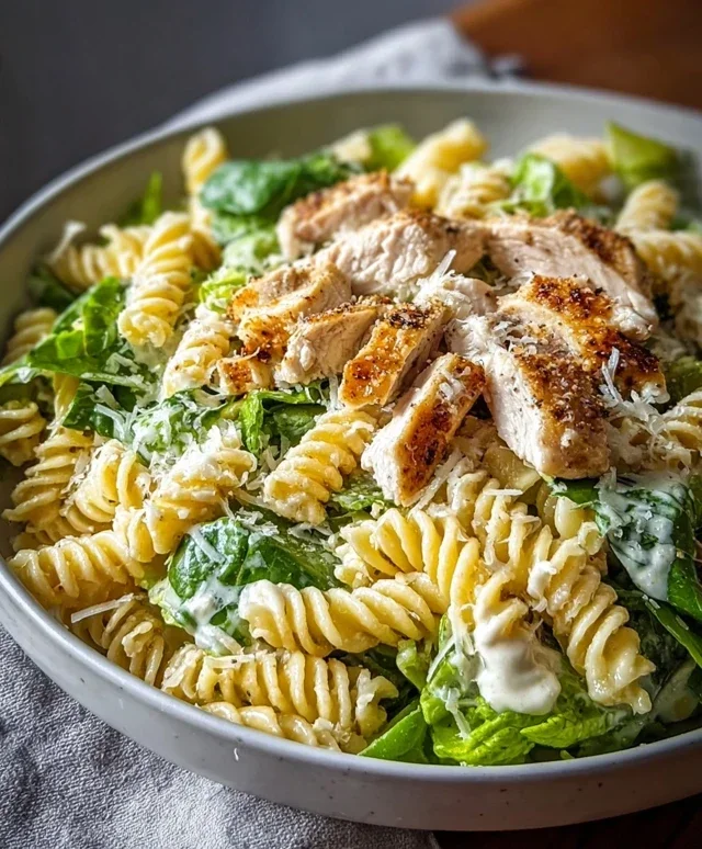 Cremige Chicken Caesar Pasta-Salat-Kreation