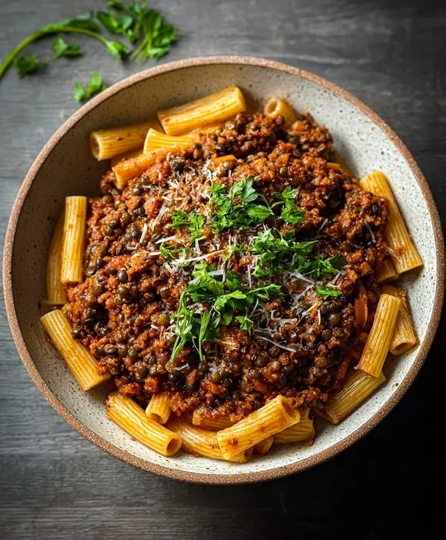 Vegane Bolognese Schwarzen Linsen