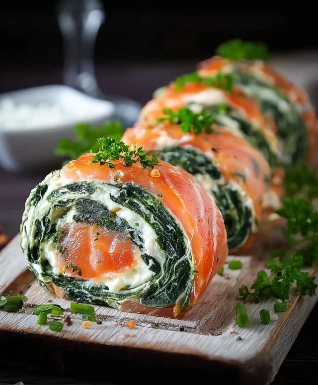 Spinat Lachs Rolle mit Frischkase