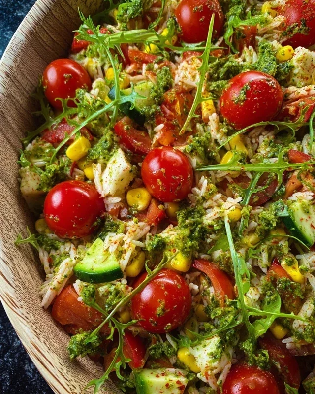 Bunter Reissalat mit Pesto Dressing