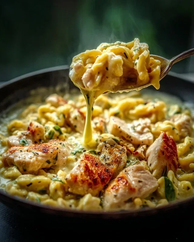 Spaetzle Pfanne Mit Haehnchen In Baerlauchrahm