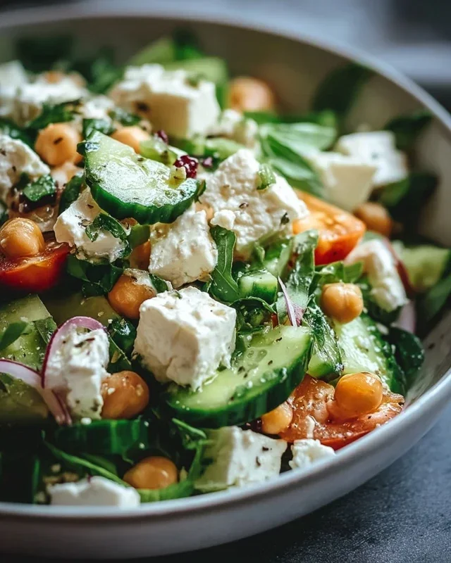 Gurkensalat mit Feta und Kichererbsen einfach zubereiten. - RezeptBrise