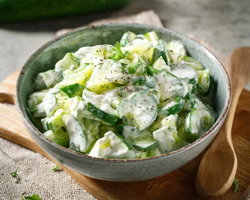 Leckerer Gurkensalat mit Joghurt Dressing