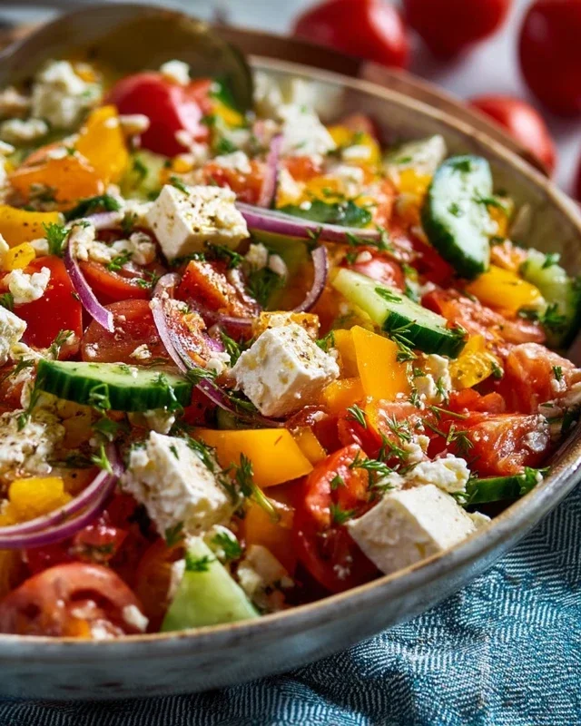 Mediterraner Reissalat mit Feta, Gurken und Paprika