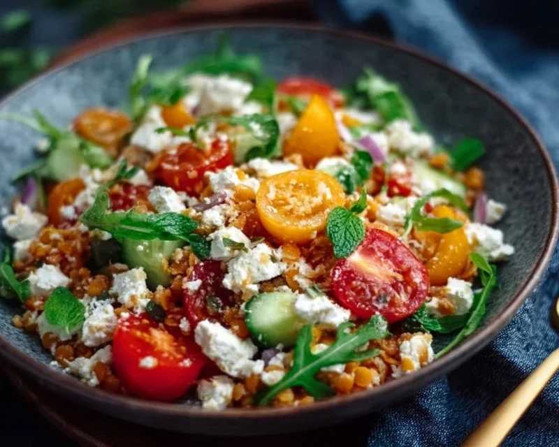 Orientalischer Rote Linsensalat mit Feta einfach genießen!