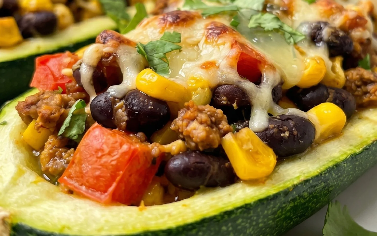 Gefüllte Zucchini-Schiffchen nach mexikanischer Art (Low Carb, Vegan)