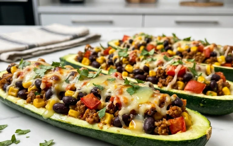 Gefüllte Zucchini-Schiffchen nach mexikanischer Art (Low Carb, Vegan)