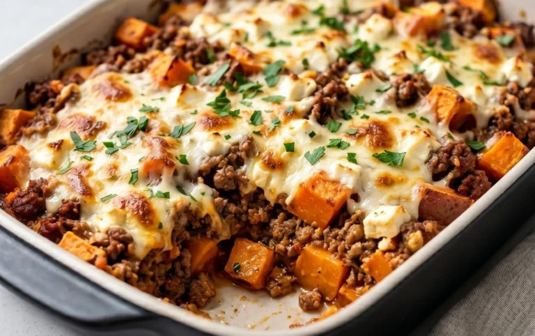 Süßkartoffel-Hackfleisch-Auflauf mit Feta