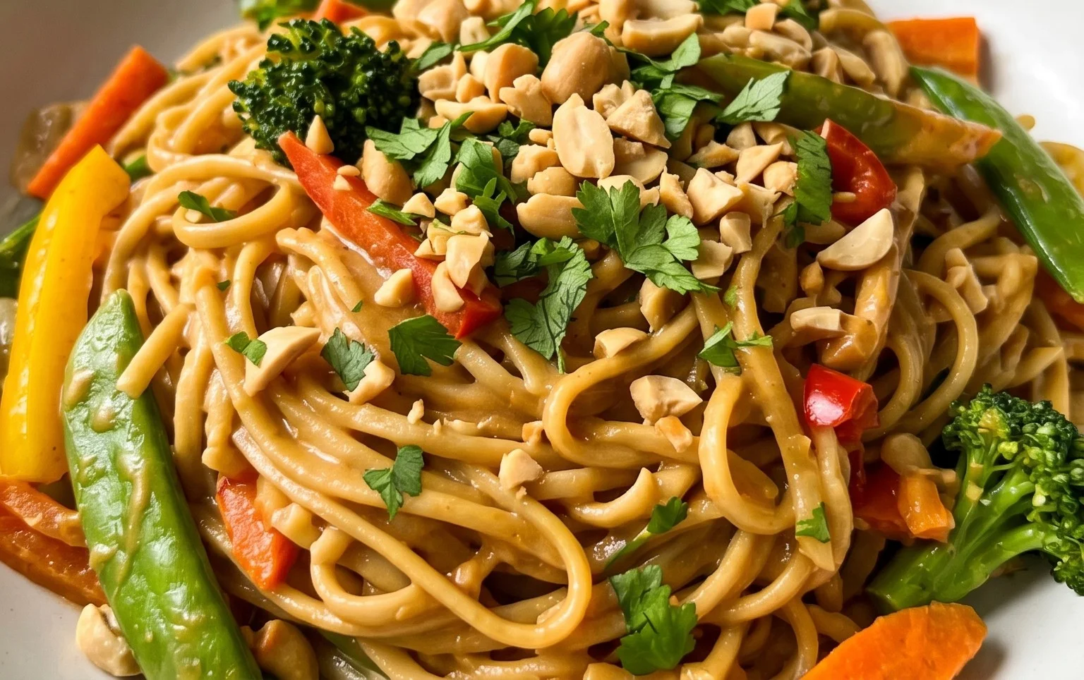 Mie Nudeln mit Erdnusssauce und Gemüse