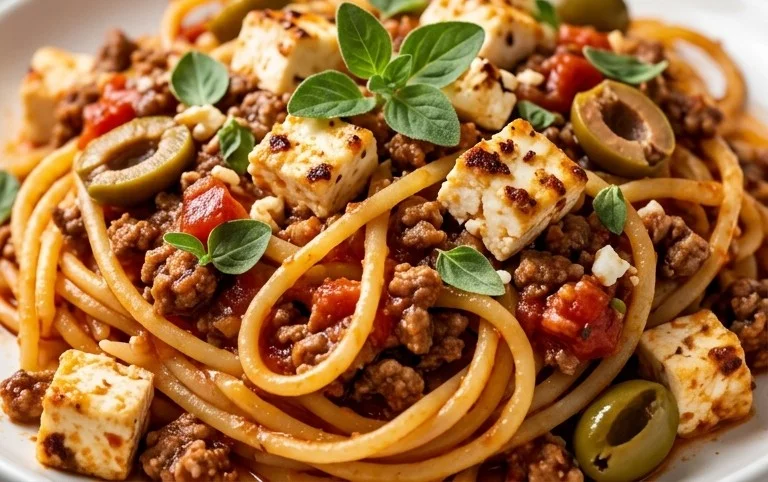 Griechischer Nudel-Auflauf mit Feta und Hackfleisch