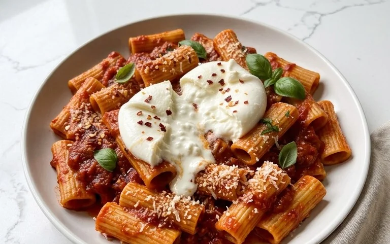 Spicy burrata rigatoni