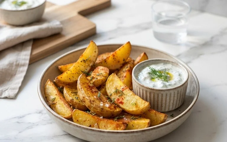 Kartoffelspalten mit Gurkendip
