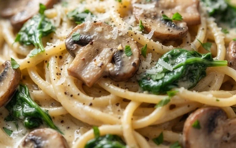 One-Pot Garlic Parmesan Pasta with Spinach and Mushrooms