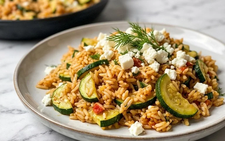 Zucchini-Reis-Pfanne mit Feta