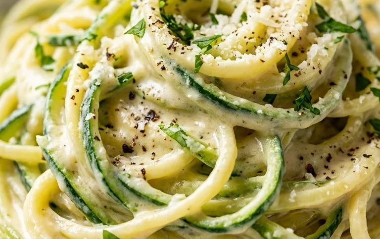 Zucchini-Spaghetti in cremiger Sauce– Zoodles