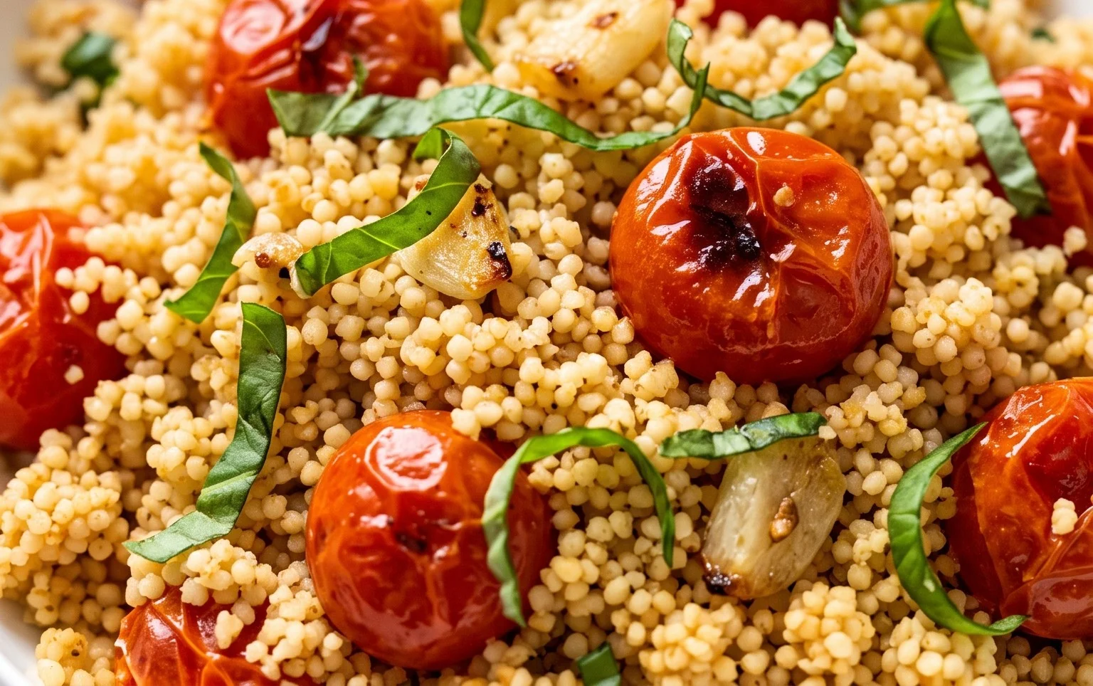 Healthy One-Pan Couscous With Garlic, Tomatoes And Basil