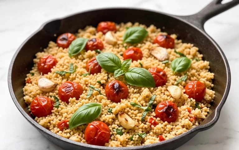 Healthy One-Pan Couscous With Garlic, Tomatoes And Basil