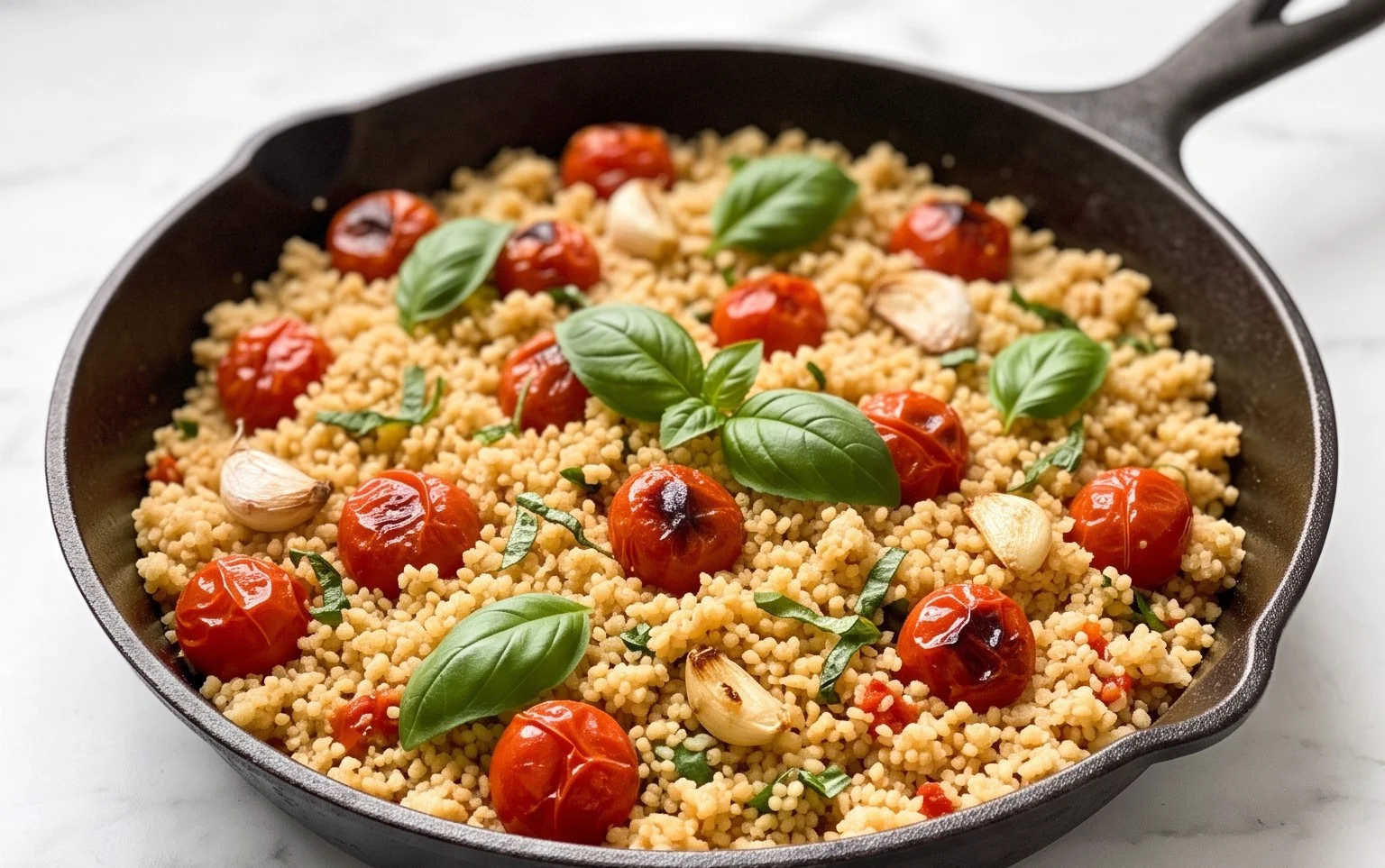 Healthy One-Pan Couscous With Garlic, Tomatoes And Basil
