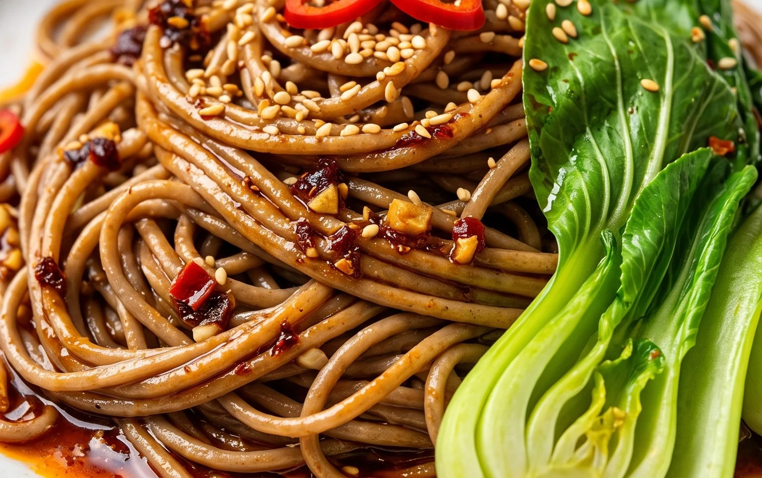 Spicy Garlic Soba Noodles with Bok Choy