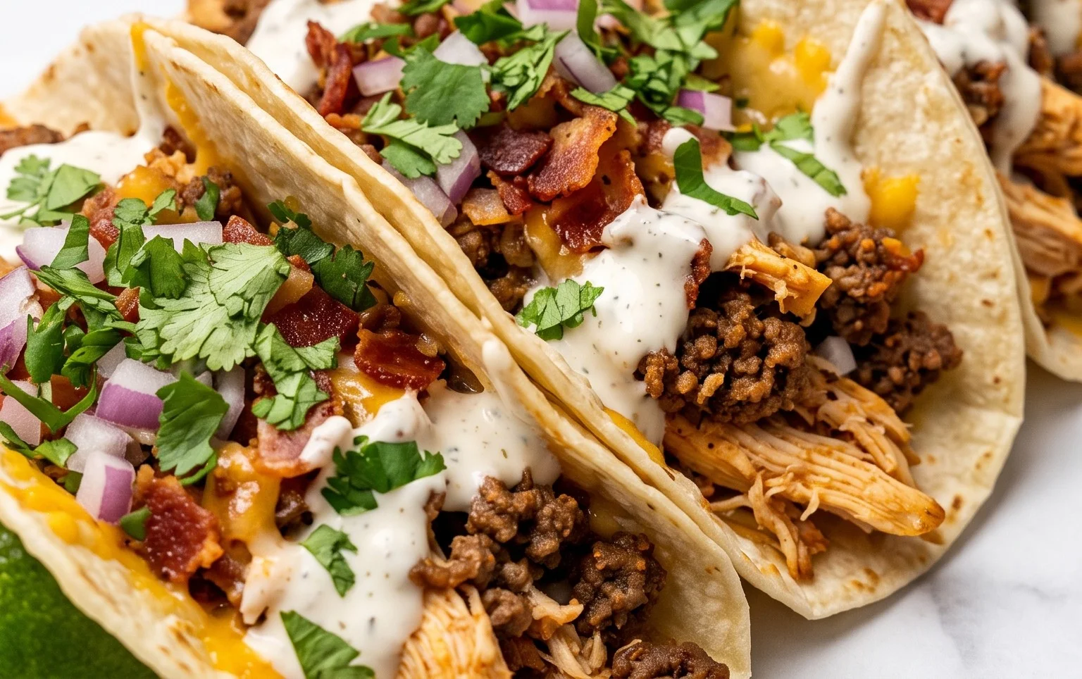 Baked Chicken Beef Bacon Ranch Tacos