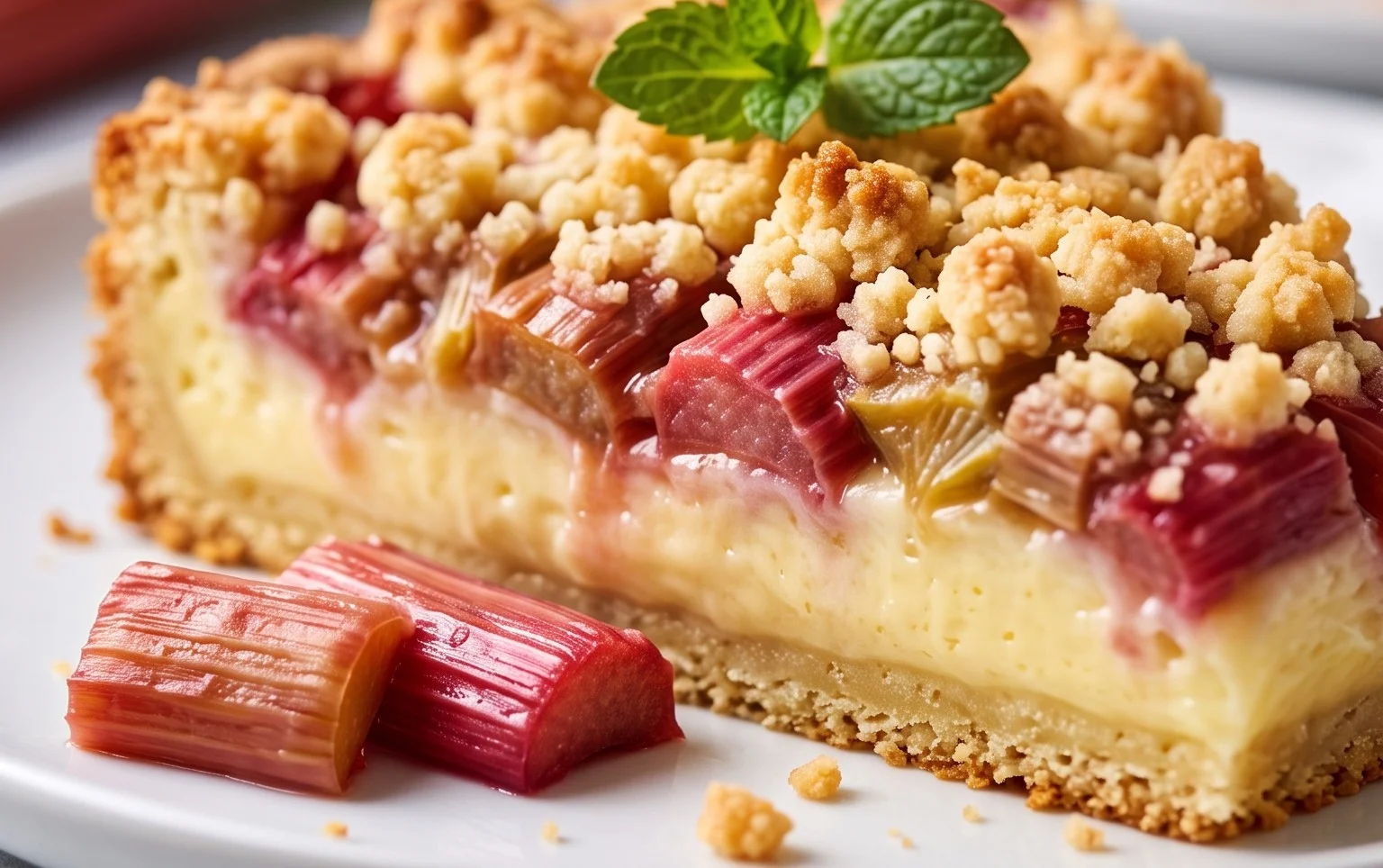 Rhabarberkuchen mit Pudding und Streuseln – wie von Oma