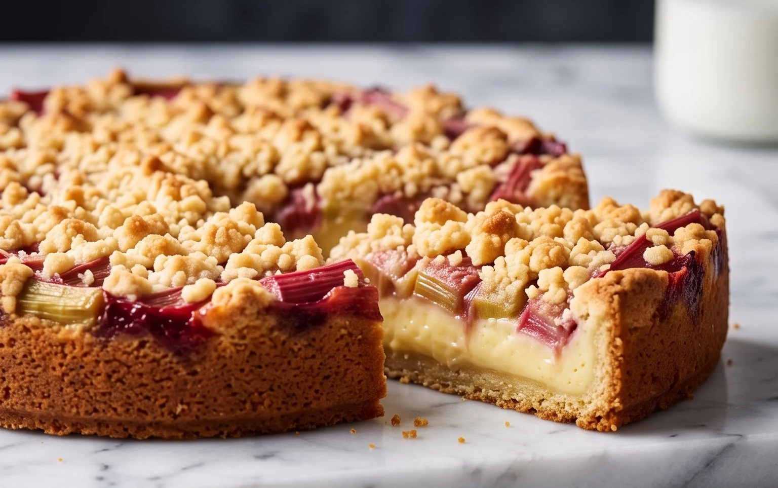 Rhabarberkuchen mit Pudding und Streuseln – wie von Oma