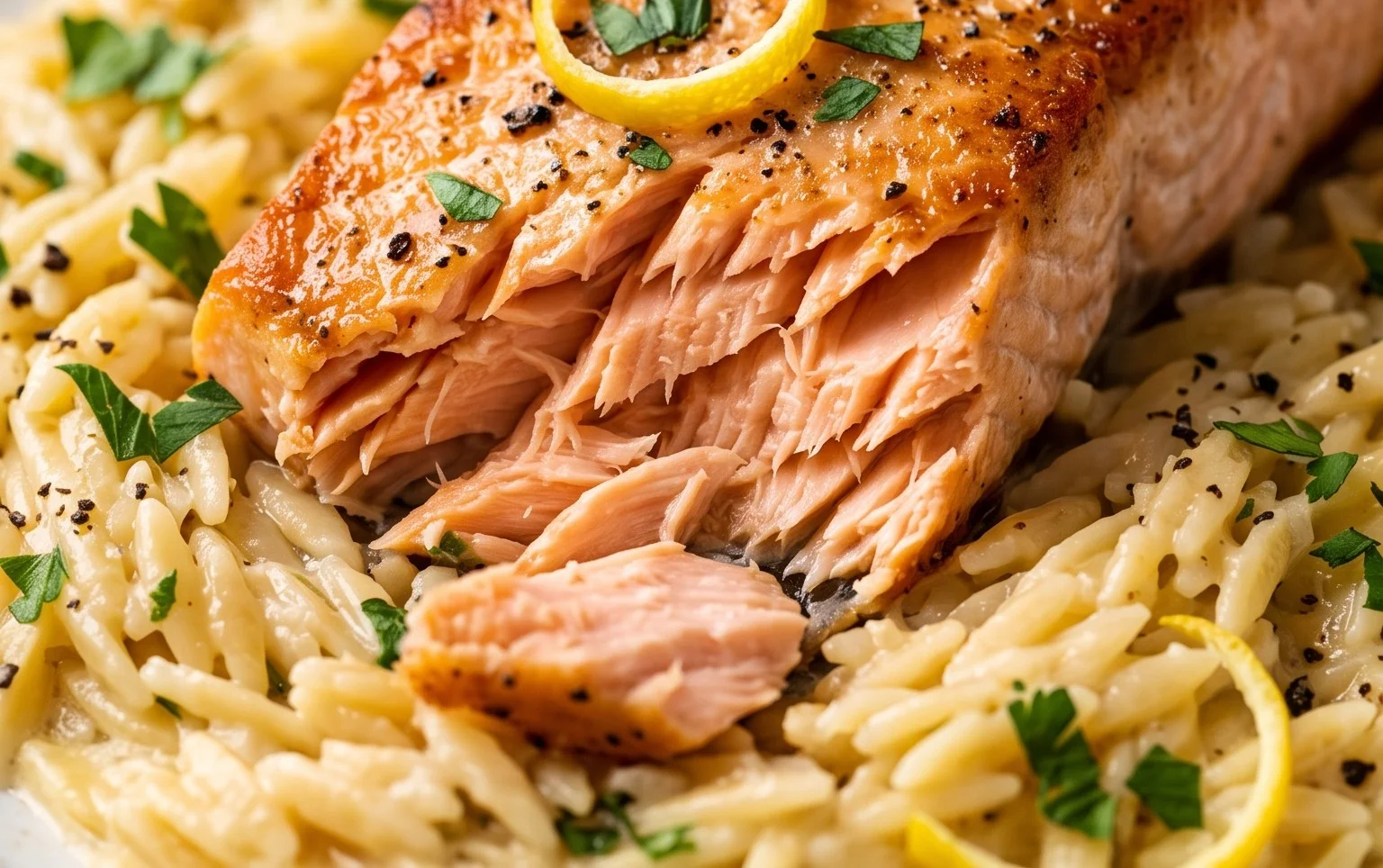 One Skillet Salmon with Lemon Orzo