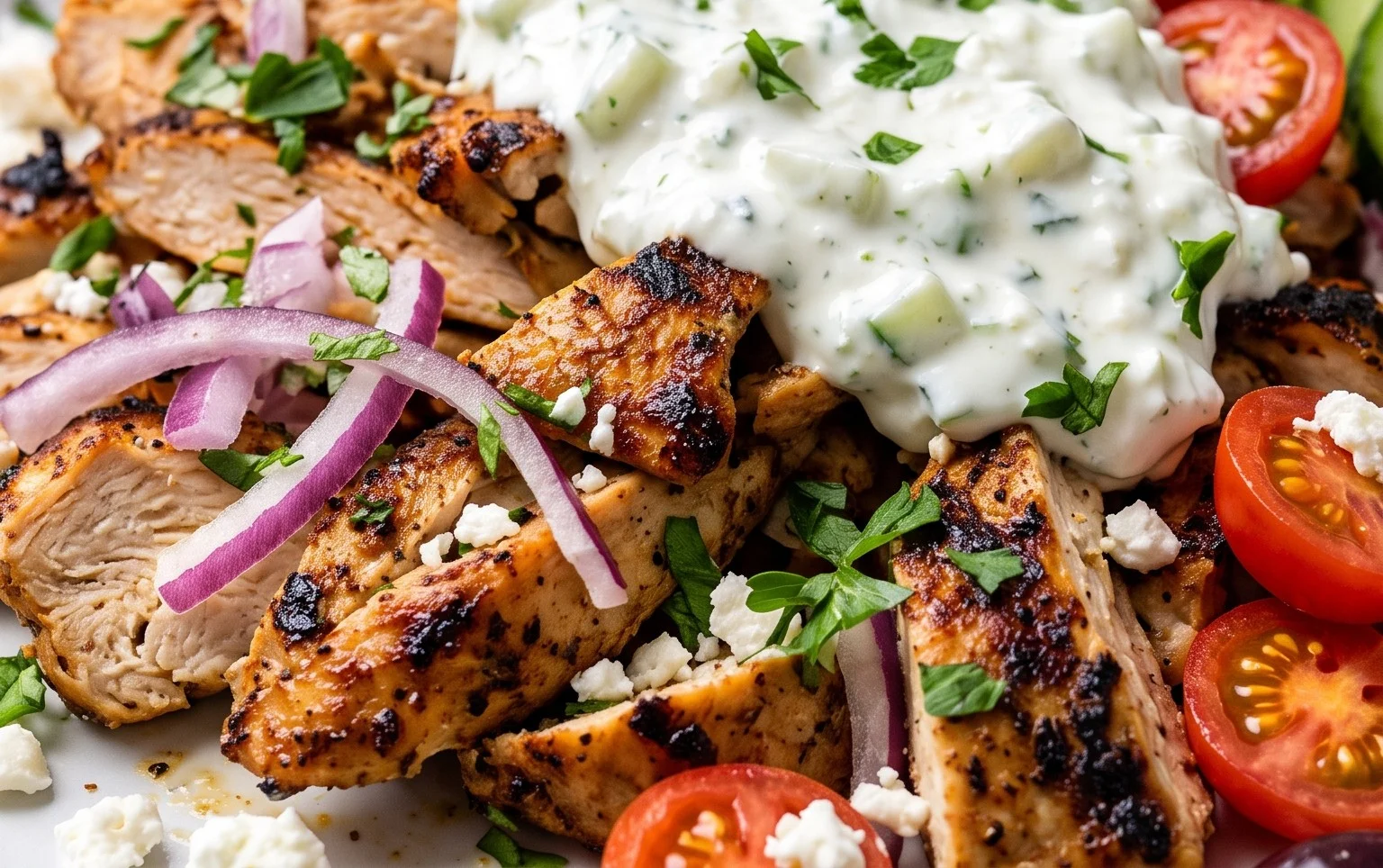 Mediterranes Hähnchen-Gyros mit Feta-Tzatziki genießen!