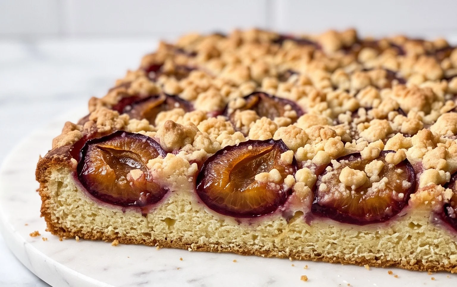 Pflaumenkuchen mit Streusel vom Blech (Quark-Öl-Teig)