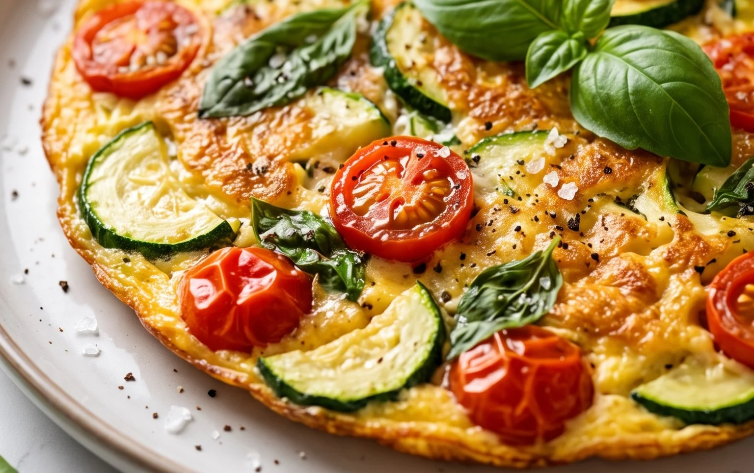 Zucchini-Omelett mit Tomaten und Basilikum