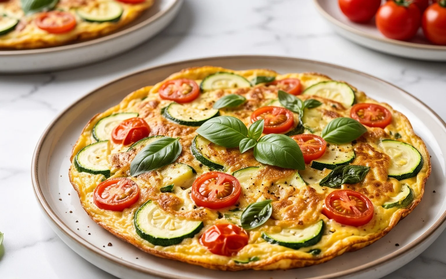 Zucchini-Omelett mit Tomaten und Basilikum