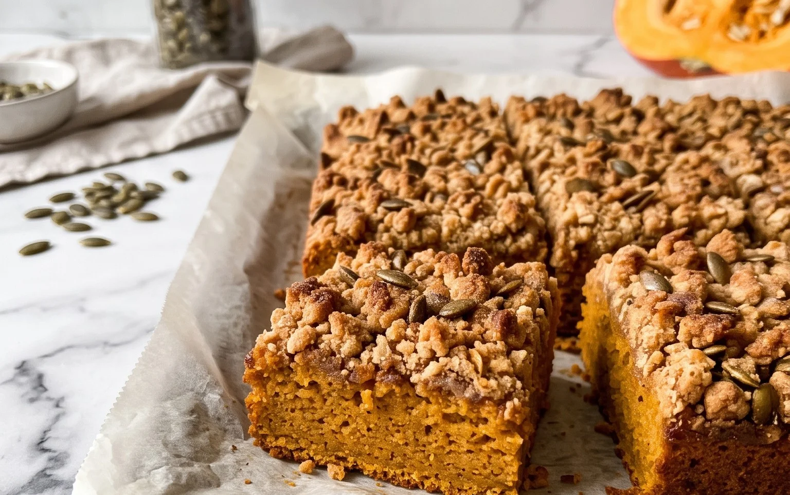 Kürbiskuchen vom Blech mit Knusperhaube – Einfach & Lecker