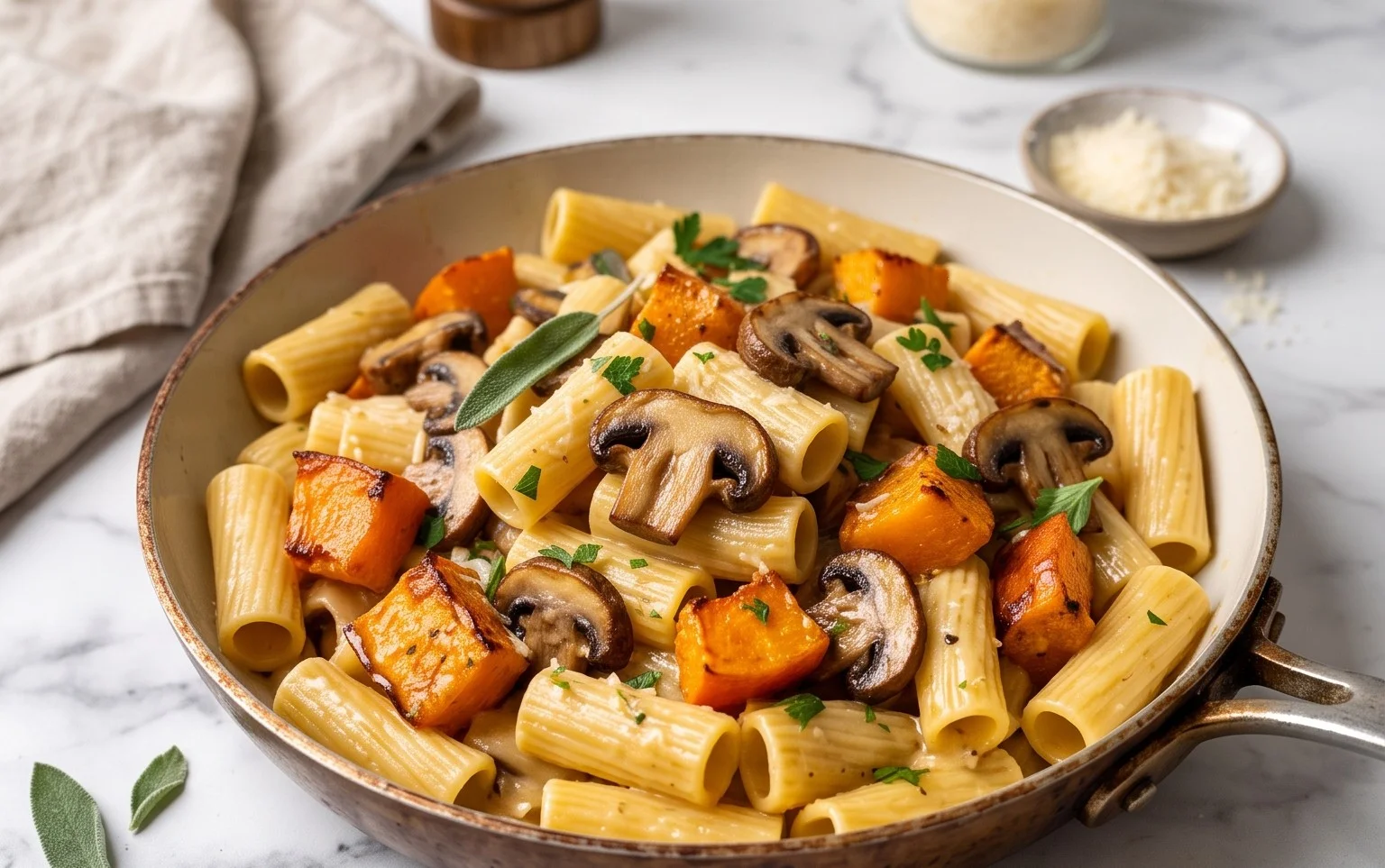 Pasta mit Kürbis und Pilzen: Cremig & Herzhaft